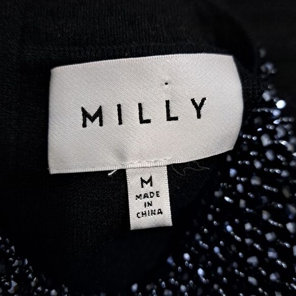 Milly Embellished Collar Iconic Shilloute Sheath Knee Length Dress Black Medium - Picture 7 of 16